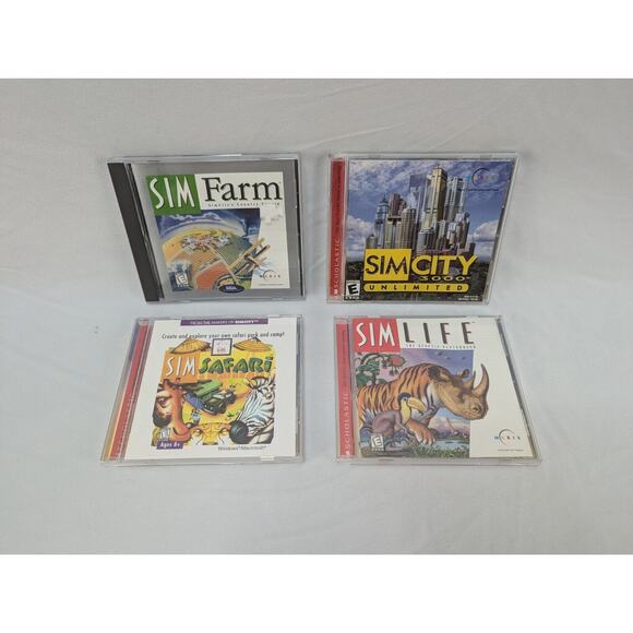 Lot‎ Of 4 90's Sim PC Games Sim Farm Sim Life Sim Safari Sim City 3000 - Picture 1 of 6